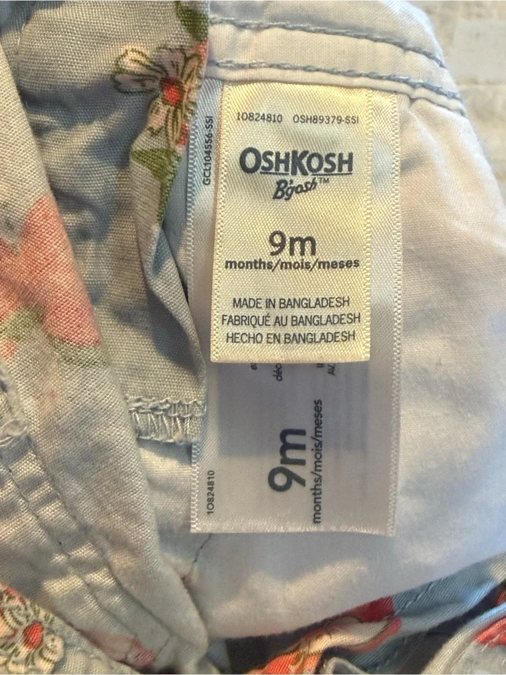 OshKosh B'gosh Light Blue Floral Baby Overalls Shorts Size 9m 100% Cotton